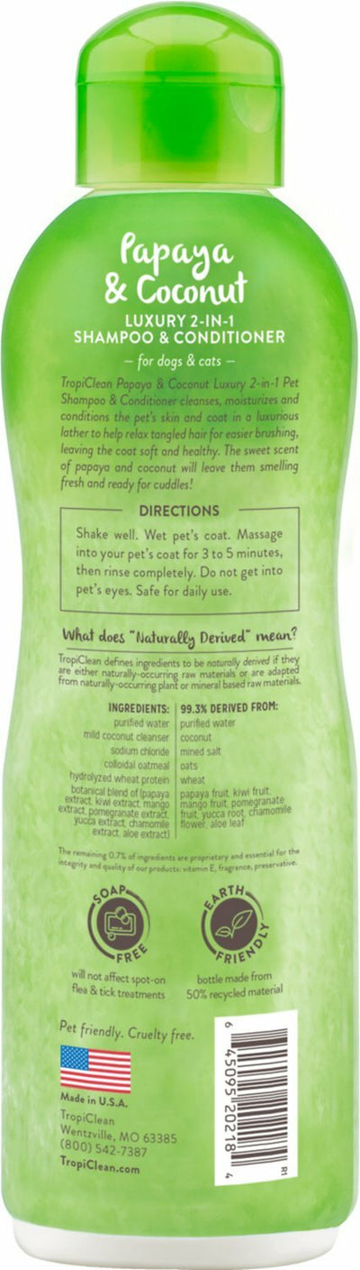 TropiClean Luxury 2 In 1 Papaya & Coconut Shampoo And Conditioner, 20oz