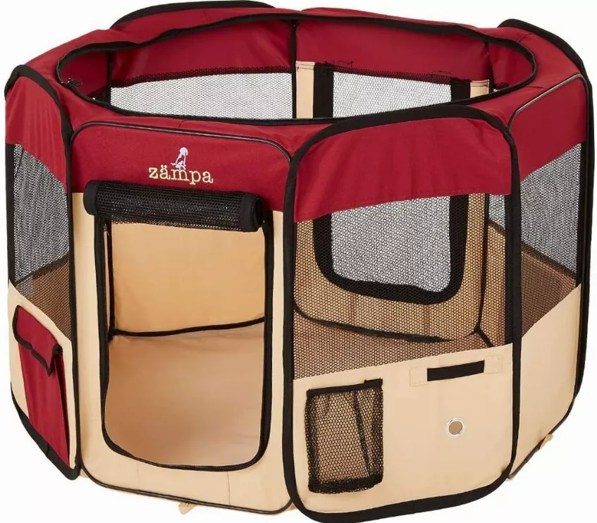 Medium (45"x45"x24") Red Zampa Portable Foldable Pet playpen Exercise Pen Kennel + Carrying Case