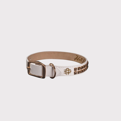 Mutt Couture White Leather Dog Collar With Chrome Studs