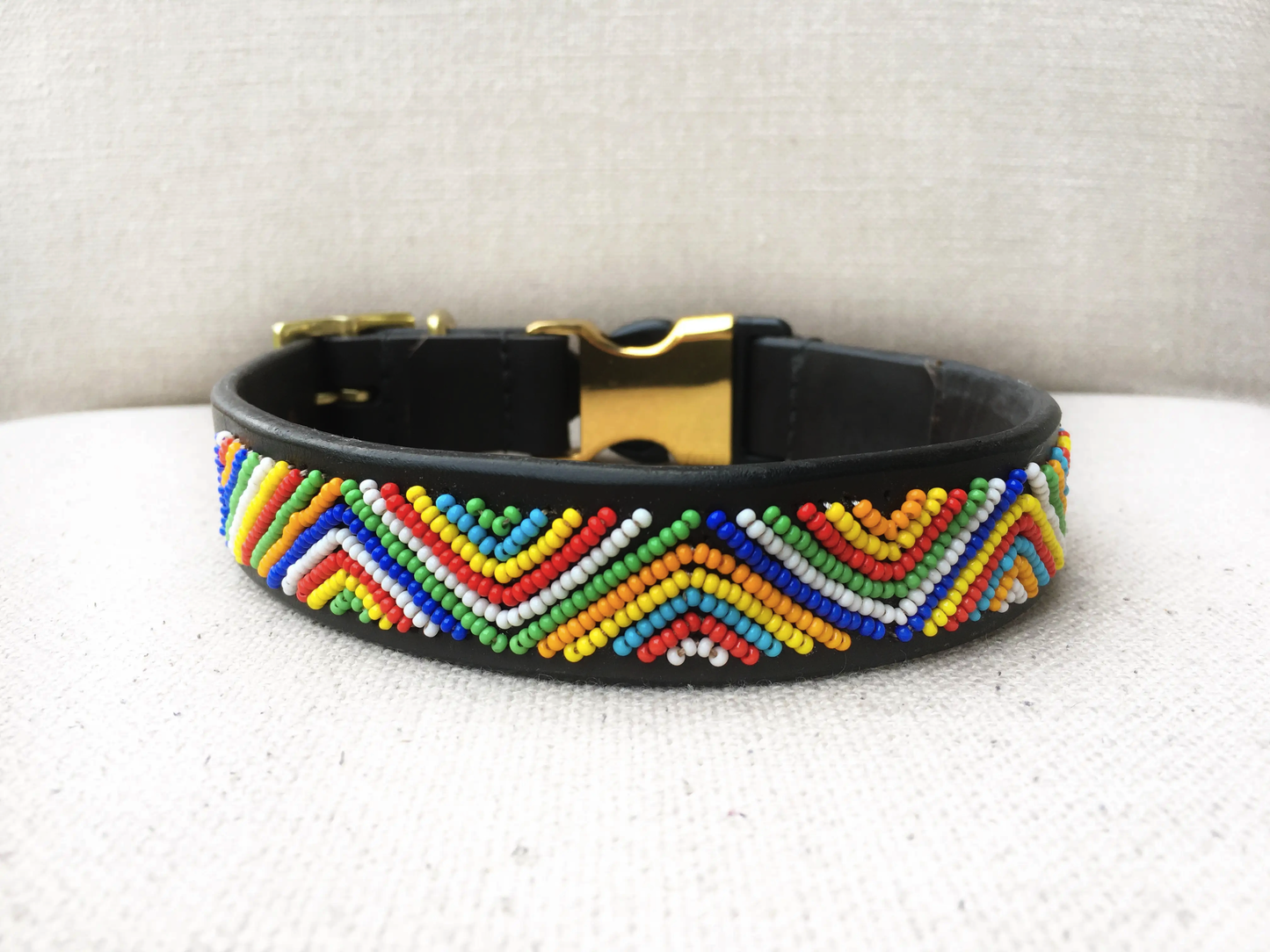 The Paw Tribe Rainbow Bead Zig Zag Leather Buckle Dog Collar