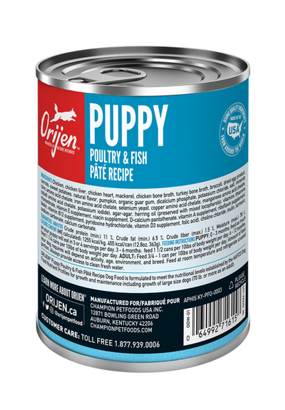 Orijen Canned Dog Food Puppy Poultry & Fish Pate Recipe 12.8 Oz