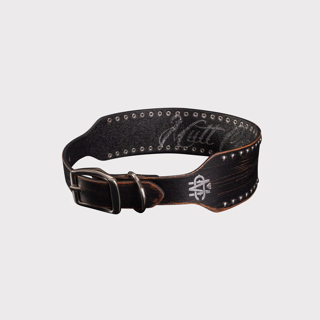 Mutt Couture Distressed Leather Dog Collar With Silver Nailheads Thickness 2 Inch