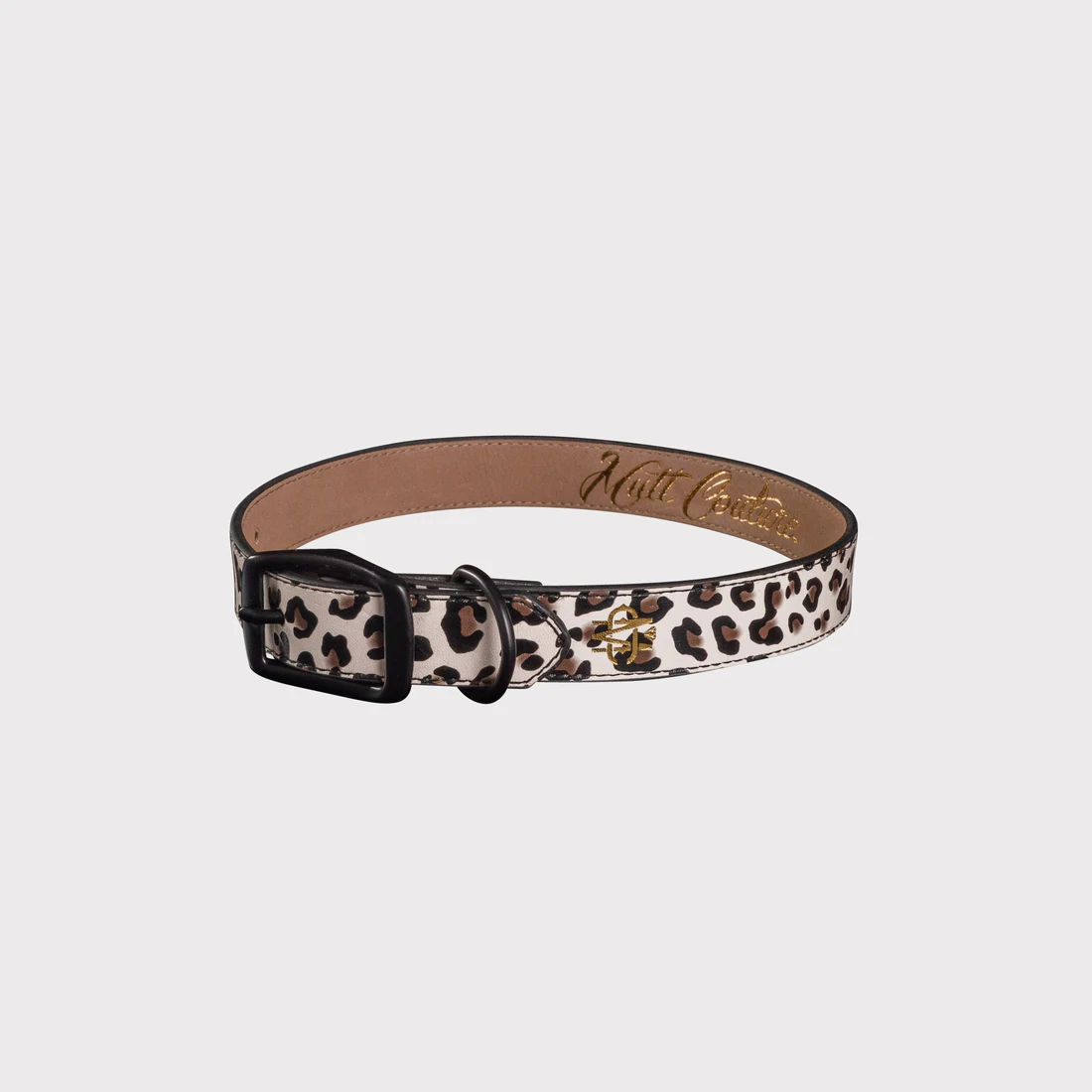 Mutt Couture Leopard Print Leather Dog Collar Width .75 Inch
