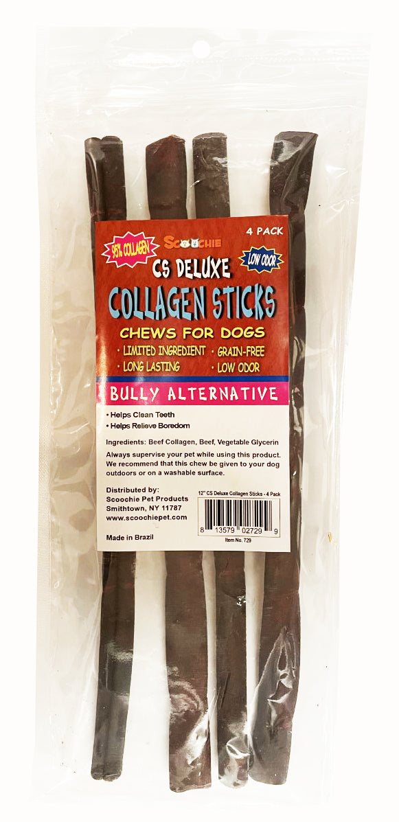 Scoochie 12" CS Deluxe Collagen Chew Sticks 4 Pack For Dogs
