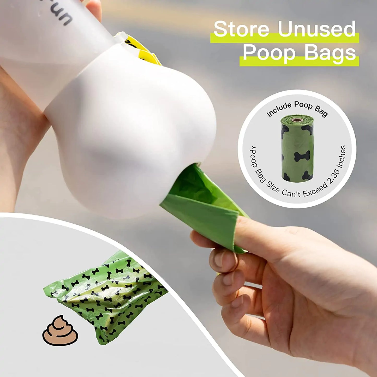 Leak Proof Water Bottle with Poop Bag dispenser