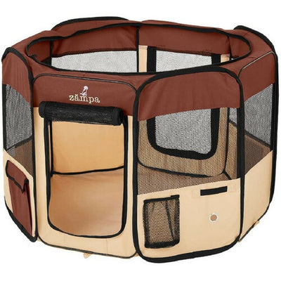 Folding Indoor And Outdoor Pet Playpen - Brown