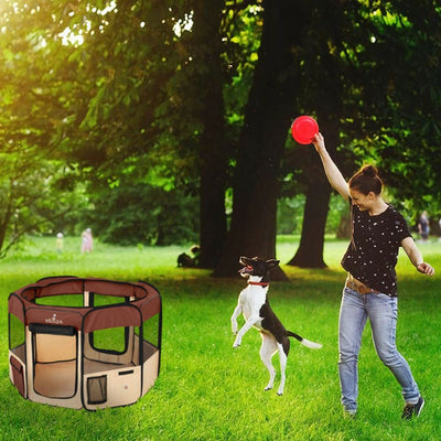 Folding Indoor And Outdoor Pet Playpen - Brown