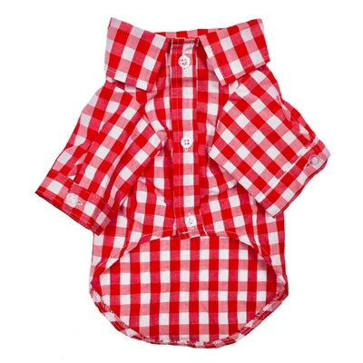 Fabdog Plaid Button Down Dog Shirt Color Red