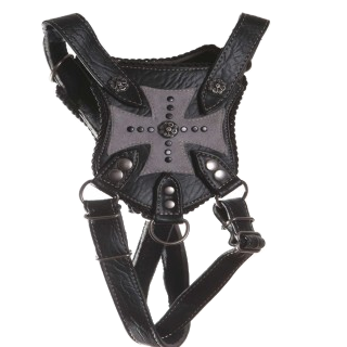 Duke and Dutchess Black Grey Suede Cross Vegan Leather Harness