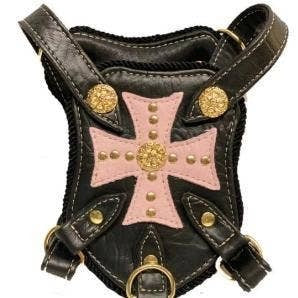 Duke and Dutchess Black Pink Suede Cross Vegan Leather And Suede Dog Harness 