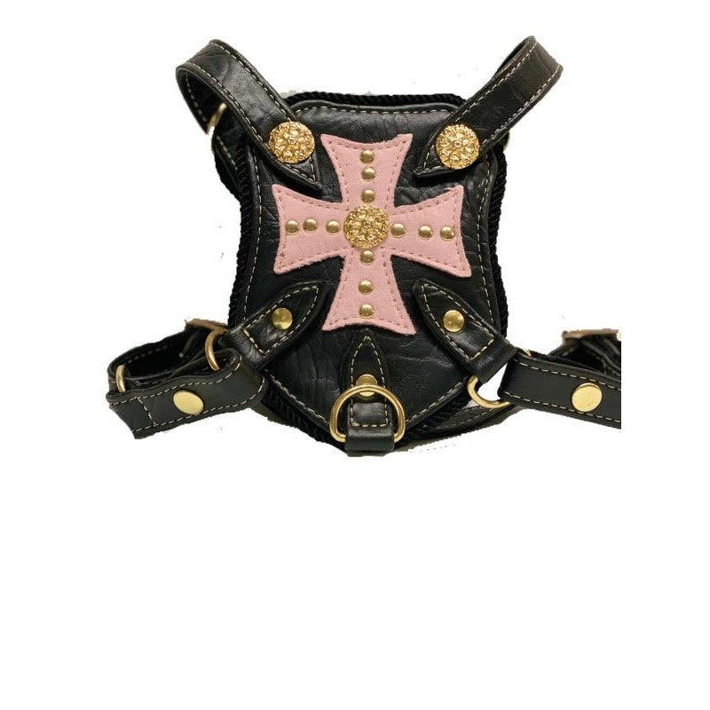 Duke and Dutchess Black Pink Suede Cross Vegan Leather And Suede Dog Harness 