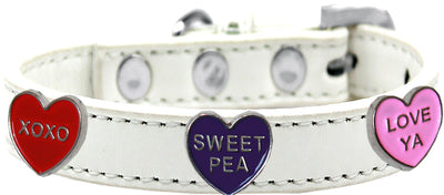 Conversation Hearts Widget Dog Collar - White Size 10 - 6.5" to 8.5" Neck