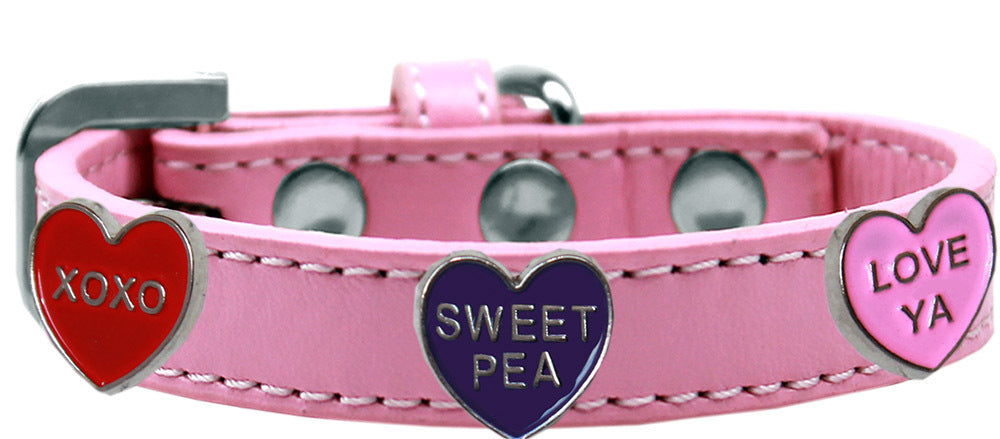 Conversation Hearts Widget Dog Collar - Light Pink Size 10 - 6.5" to 8.5" Neck