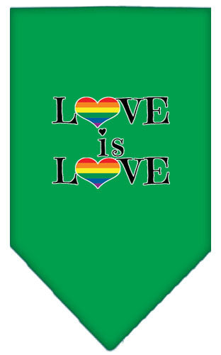 Love Is Love Rainbow Heart Pride Pet Bandana Color Emerald Green