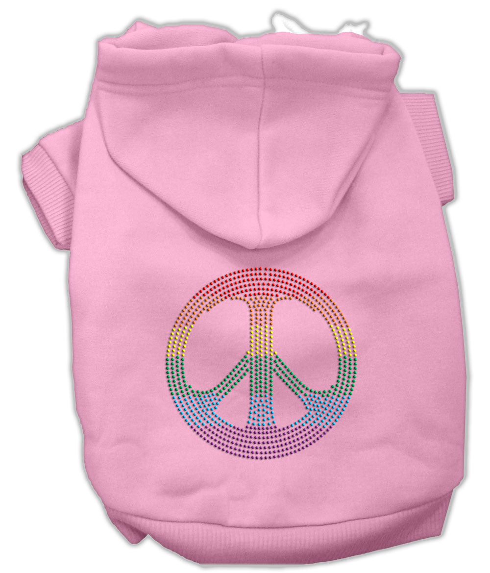 Rainbow Rhinestone Peace Sign Dog Hoodies Color Pink