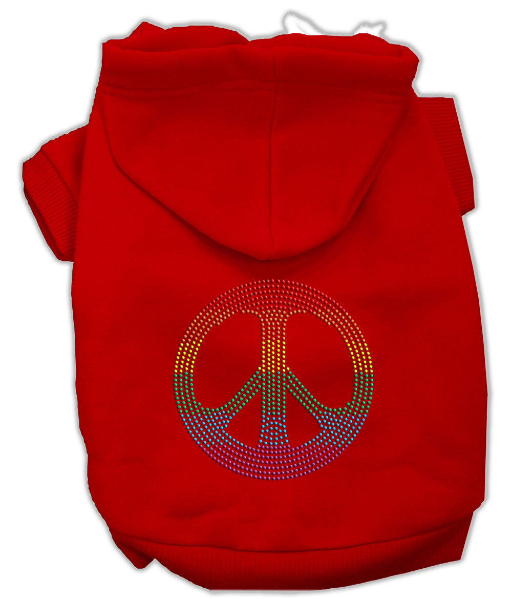 Rainbow Rhinestone Peace Sign Dog Hoodies Color Red