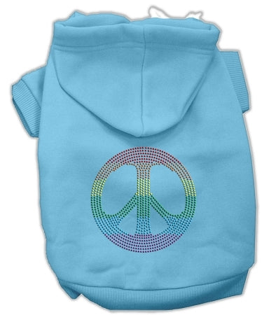 Rainbow Rhinestone Peace Sign Dog Hoodies Color Baby Blue