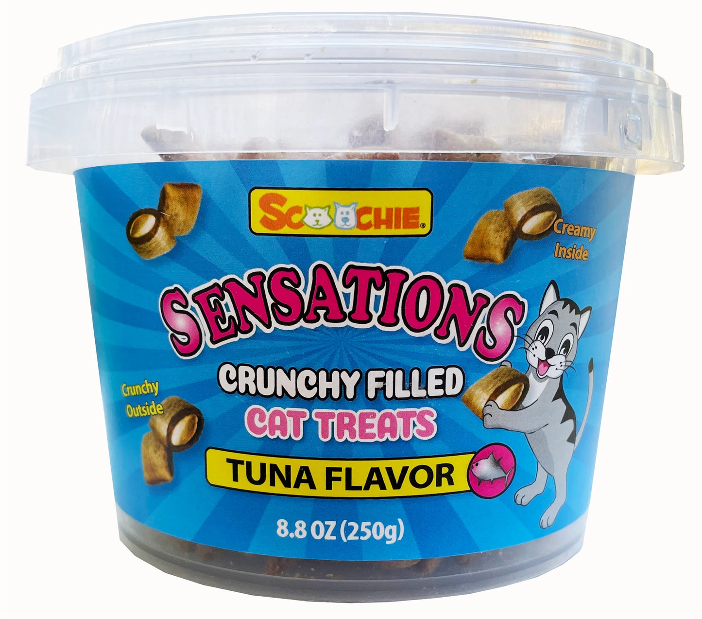Scoochie Sensations Tuna Filled Cat Treats 8.8 Ounce Tub