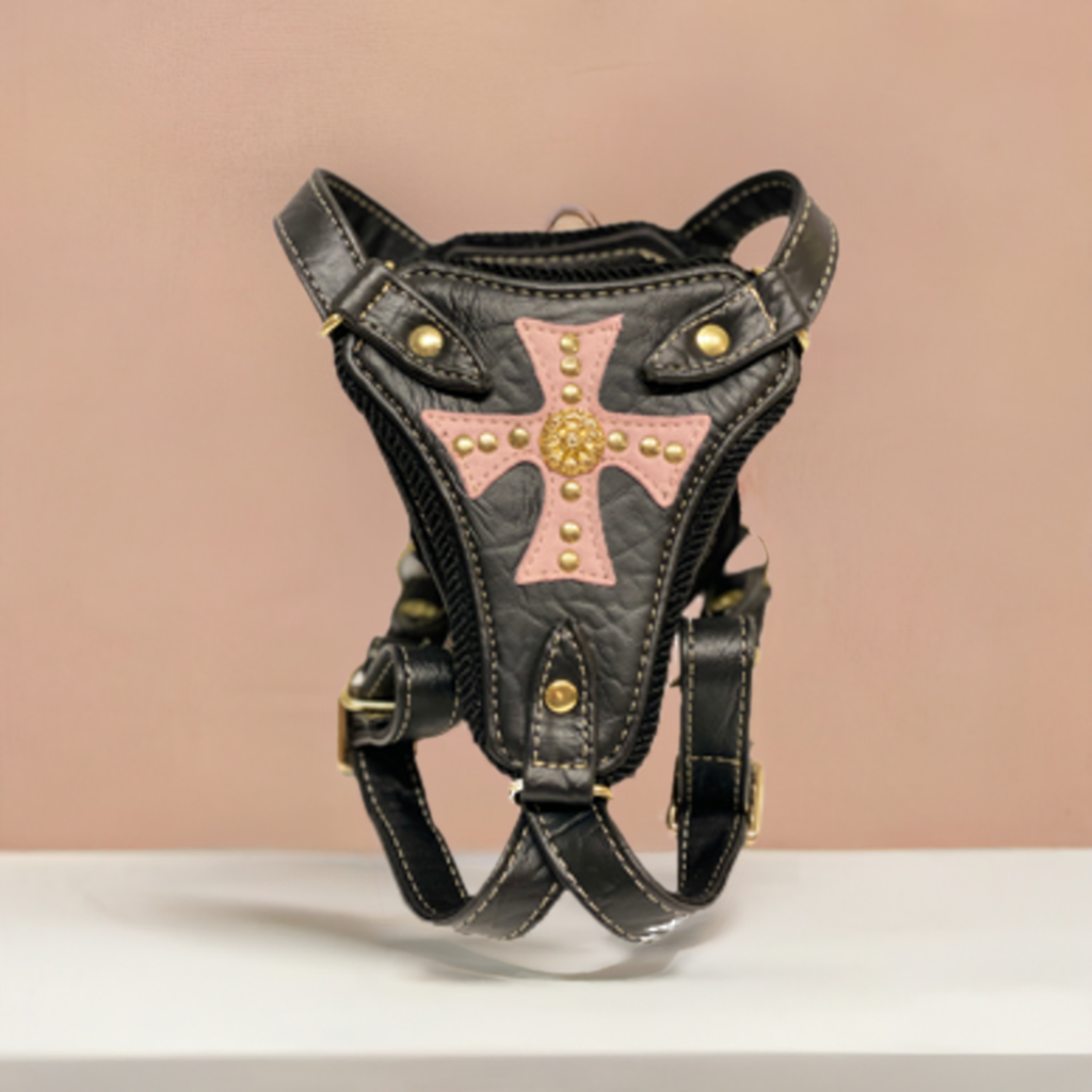Black Pink Suede Cross Vegan Leather And Suede Dog Harness | Duke and Dutchess